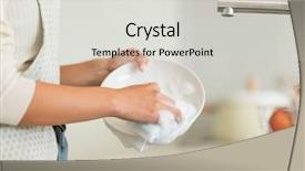  Presentation with hand washing - Beautiful presentation design featuring housewife washing dishes backdrop and a light gray colored foreground