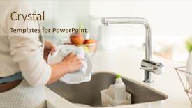  Presentation with hand washing - Cool new presentation design with housewife washing dishes backdrop and a sky blue colored foreground