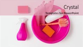  Presentation with housekeeping - Audience pleasing theme consisting of housework housekeeping and household concept backdrop and a coral colored foreground
