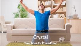  Presentation with man watching woman preparing vegetables - Colorful PPT layouts enhanced with housie game - man watching football at home backdrop and a coral colored foreground