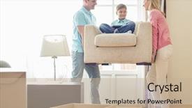  Presentation with parents - Theme with housie game - parents carrying son on armchair background and a mint green colored foreground