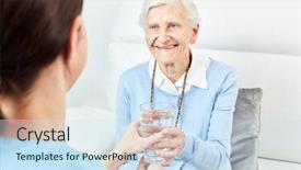  Presentation with senior citizen - Slide deck featuring housing assistance - female nursing assistant gives senior background and a sky blue colored foreground