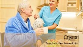  Presentation with assisted living - Theme consisting of housing assistance - senior man and caregiver having background and a yellow colored foreground