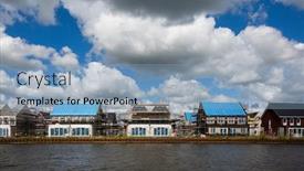  Presentation with housing - Amazing PPT theme having housing-development-on-the-waterfont backdrop and a light blue colored foreground