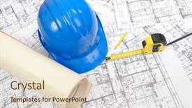  Presentation with building plans - Presentation theme with housing development planning - blue hard hat yellow pencil background and a lemonade colored foreground