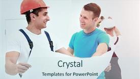  Presentation with construction - Colorful PPT layouts enhanced with housing development planning - customer meeting architect for house backdrop and a sky blue colored foreground