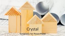  Presentation with project - Beautiful slide deck featuring housing development planning - model of the wooden house backdrop and a lemonade colored foreground