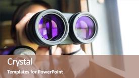  Presentation with binocular - Beautiful presentation design featuring housing forecast - asian woman lookign though backdrop and a coral colored foreground