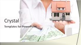  Presentation with helping others two hands woman - Slide deck featuring housing forecast - little house toy and money background and a white colored foreground