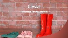  Presentation with boot camp boots - PPT theme featuring housing forecast - red wellington boots and different background and a coral colored foreground
