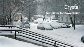  Presentation with winter scene - PPT theme featuring housing forecast - snow on cars after snowfall background and a gray colored foreground
