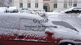  Presentation with snow blizzard in winter - Slides consisting of housing forecast - snow on cars after snowfall background and a light gray colored foreground