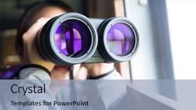  Presentation with binocular - Presentation design having housing forecast - woman looking though binocular background and a light blue colored foreground