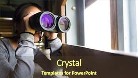  Presentation with binocular - PPT theme having housing forecast - woman use of the binocular background and a tawny brown colored foreground