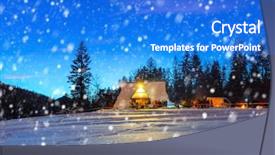  Presentation with snow mountain - Slide set having housing forecast - wooden mountain hut background and a cobalt blue colored foreground