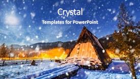  Presentation with purple night in the winter - Audience pleasing presentation design consisting of housing forecast - wooden mountain hut backdrop and a ocean colored foreground