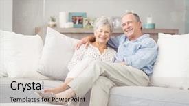  Presentation with senior living - PPT theme featuring portrait of romantic senior couple background and a soft green colored foreground