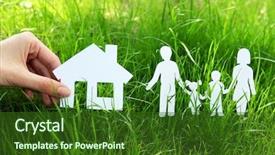  Presentation with insurance - Theme enhanced with housing policy - female hand with paper silhouette background and a forest green colored foreground