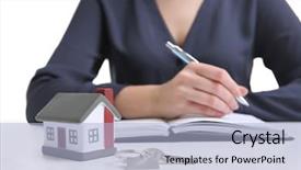  Presentation with house key - Slide set with housing policy - model of house with key background and a  colored foreground