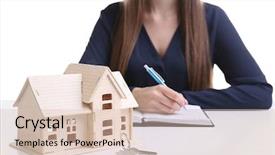  Presentation with house model software - Beautiful presentation design featuring housing policy - model of house with key backdrop and a  colored foreground