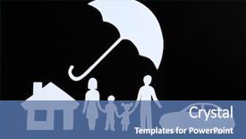  Presentation with life insurance - Audience pleasing PPT theme consisting of housing policy - paper silhouette of family umbrella backdrop and a ocean colored foreground