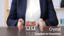  Presentation with home office - Slides consisting of housing policy - woman in office wear protecting background and a gray colored foreground