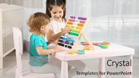  Presentation with sister - Colorful presentation theme enhanced with housing puzzle - cute girl playing with little backdrop and a soft green colored foreground