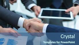  Presentation with business and politics handshake - Slides having housing statistics - business handshake business handshake background and a ocean colored foreground