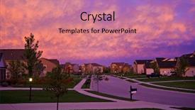  Presentation with housing - Presentation theme having housing subdivision - evening suburbia background and a coral colored foreground