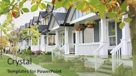  Presentation with neighborhood - Beautiful presentation theme featuring housing subdivision - friendly neighborhood with porches backdrop and a mint green colored foreground