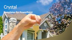  Presentation with custom - PPT theme having housing subdivision - hand holding the keys background and a teal colored foreground