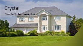  Presentation with family - PPT layouts having housing subdivision - large upscale family home background and a light blue colored foreground