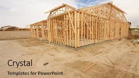  Presentation with home window frame - Colorful presentation theme enhanced with housing subdivision - new construction wood home framing backdrop and a coral colored foreground