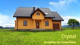  Presentation with new home - Beautiful PPT layouts featuring housing subdivision - new family home backdrop and a gold colored foreground