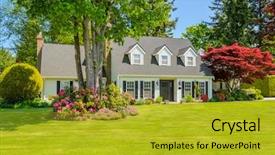  Presentation with american - Presentation design consisting of housing subdivision - north american home background and a gold colored foreground