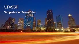  Presentation with houston - Amazing presentation theme having houston downtown skyline at sunset backdrop and a navy blue colored foreground