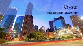  Presentation with houston - Audience pleasing PPT theme consisting of houston downtown skyline at sunset backdrop and a light blue colored foreground
