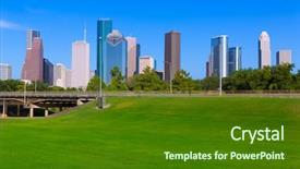  Presentation with houston - Colorful PPT theme enhanced with houston skyline blue sky backdrop and a forest green colored foreground
