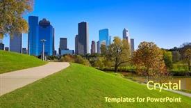  Presentation with houston - PPT theme having houston skyline in sunny day background and a tawny brown colored foreground
