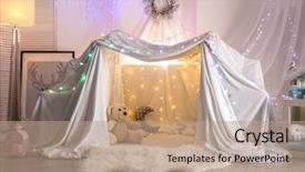  Presentation with party - Audience pleasing PPT theme consisting of garland for children's party backdrop and a coral colored foreground