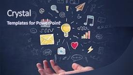  Presentation with hovering - Beautiful presentation theme featuring hover - colorful mixed media icons hovering backdrop and a ocean colored foreground