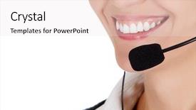  Presentation with power to help - Cool new slides with lady communicating head phone - how can i help you backdrop and a sky blue colored foreground