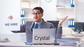  Presentation with help desk - Amazing presentation design having hr help desk - businessman in recruitment concept backdrop and a light blue colored foreground