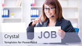  Presentation with new office - PPT layouts featuring hr help desk - businesswoman hiring new employees background and a light blue colored foreground