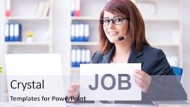  Presentation with hiring - PPT theme having hr help desk - businesswoman hiring new employees background and a light blue colored foreground