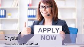  Presentation with new office - Amazing slide deck having hr help desk - businesswoman hiring new employees backdrop and a light blue colored foreground