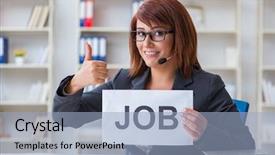  Presentation with new office - Slide deck having hr help desk - businesswoman hiring new employees background and a light blue colored foreground