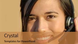  Presentation with racial - Theme with hr help desk - young attractive bi-racial sales support background and a gold colored foreground