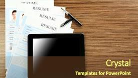  Presentation with workplace - Audience pleasing presentation design consisting of hr information - employer workplace with tablet backdrop and a tawny brown colored foreground