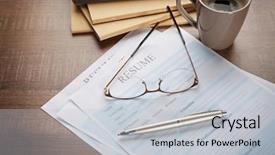  Presentation with job interview - Cool new presentation design with hr information - resume forms glasses and cup backdrop and a light gray colored foreground